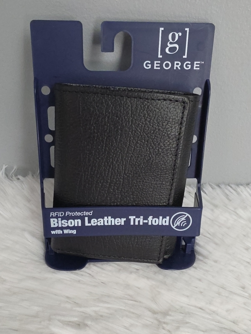 George Black Bison Leather RFID Tri-Fold with Wing Wallet, NEW